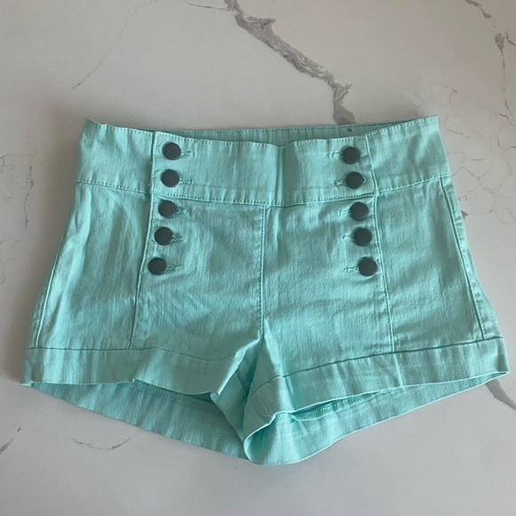 Women's Multiple Buttons Denim Shorts High Waist Jean Shorts Mint - Picture 2 of 8